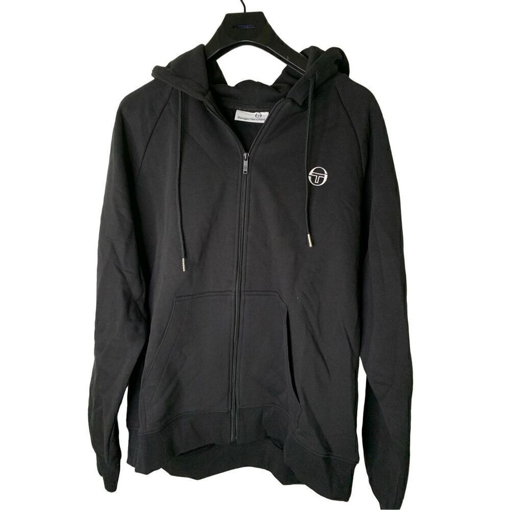 Sergio Tacchini Serif Logo zip up hoodie black men's size XL NEW NWT